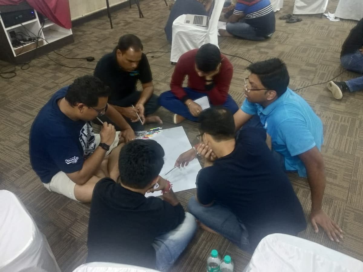 Participants brainstorming during Design Thinking workshop at CISCO